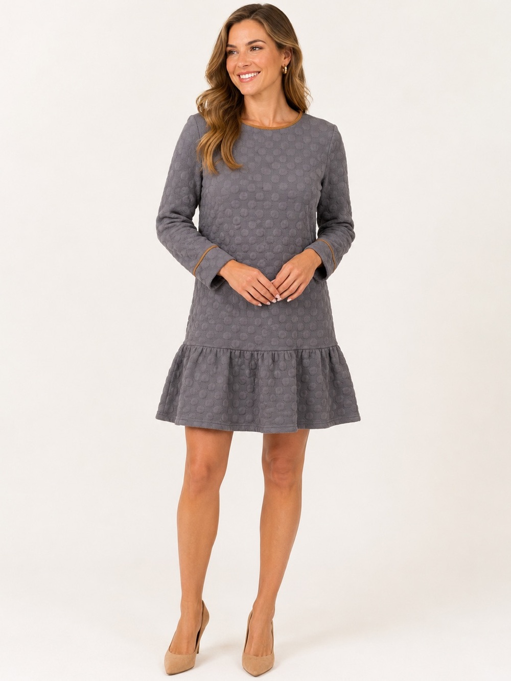 Sail To Sable STS Gray Textured Long Sleeve Ruffle Hem Dress Size M